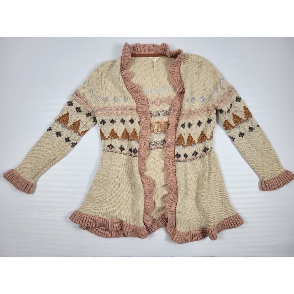 Matilda Jane Just Imagine‎ Jacie Fair Isle Cream Blush Ruffle Cardigan Medium